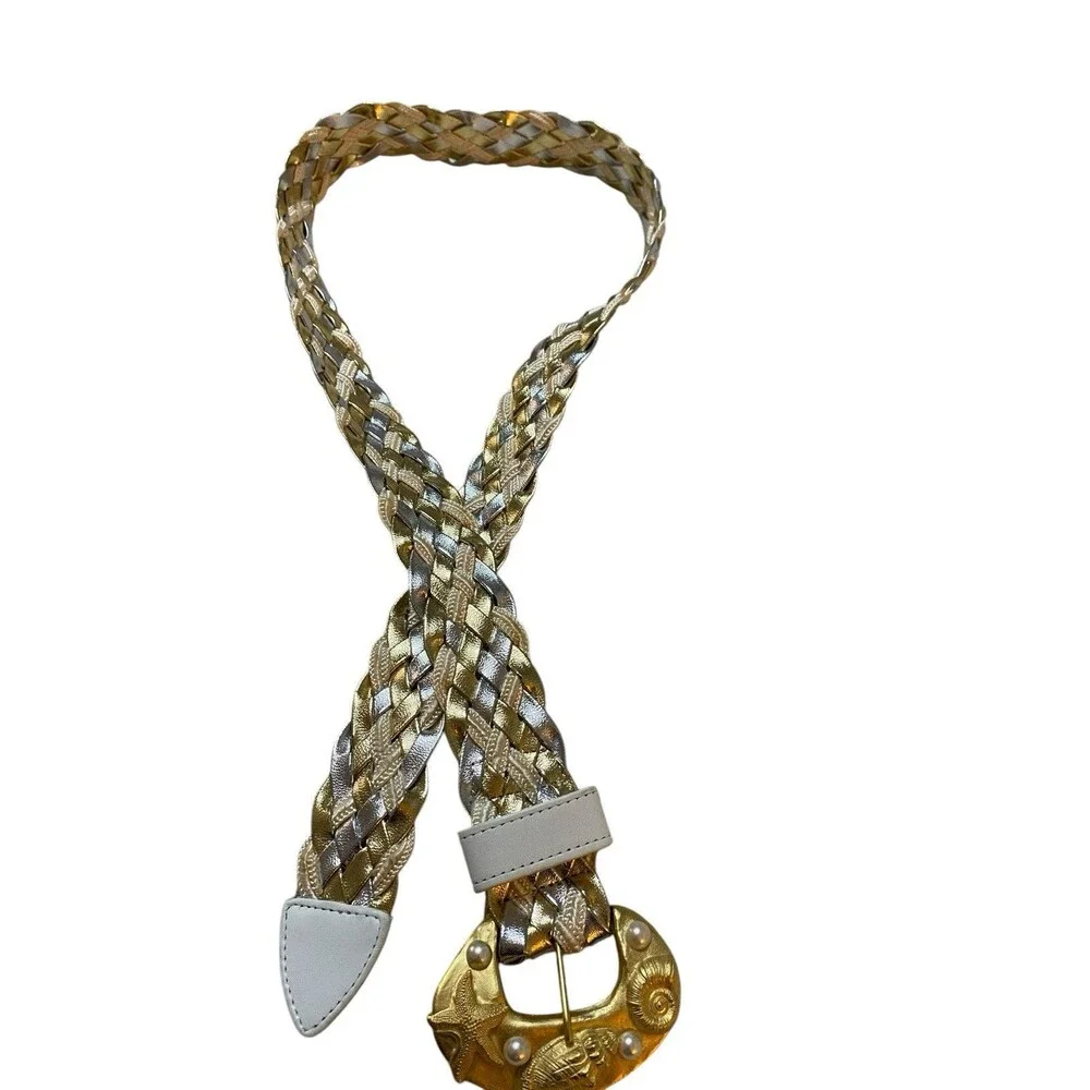 I.B. Diffusion Linda Waldorf Vintage Braided Metallic Seashell Statement Belt
